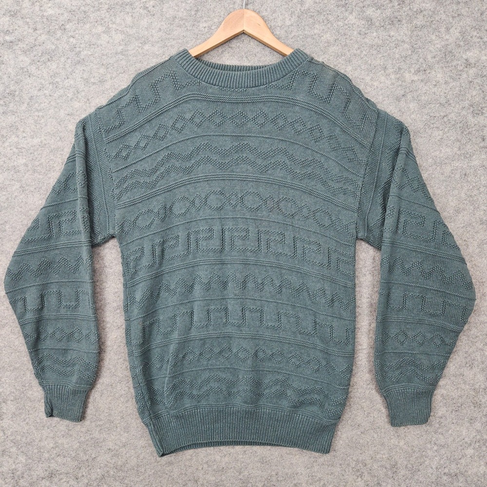 Windsor Shirt Company Men's Green Sweater‎ Size M 100% Cotton Geometric Textured - Picture 2 of 9